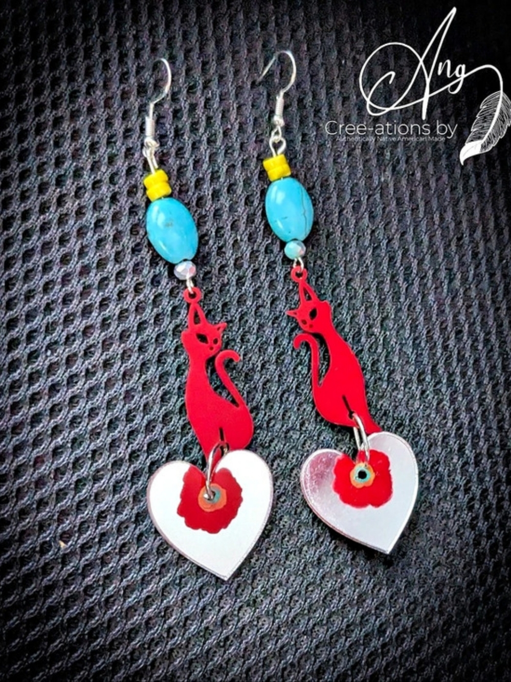 Interesting Unique Native American Fire Color Retro Red Cat Dangle Earrings